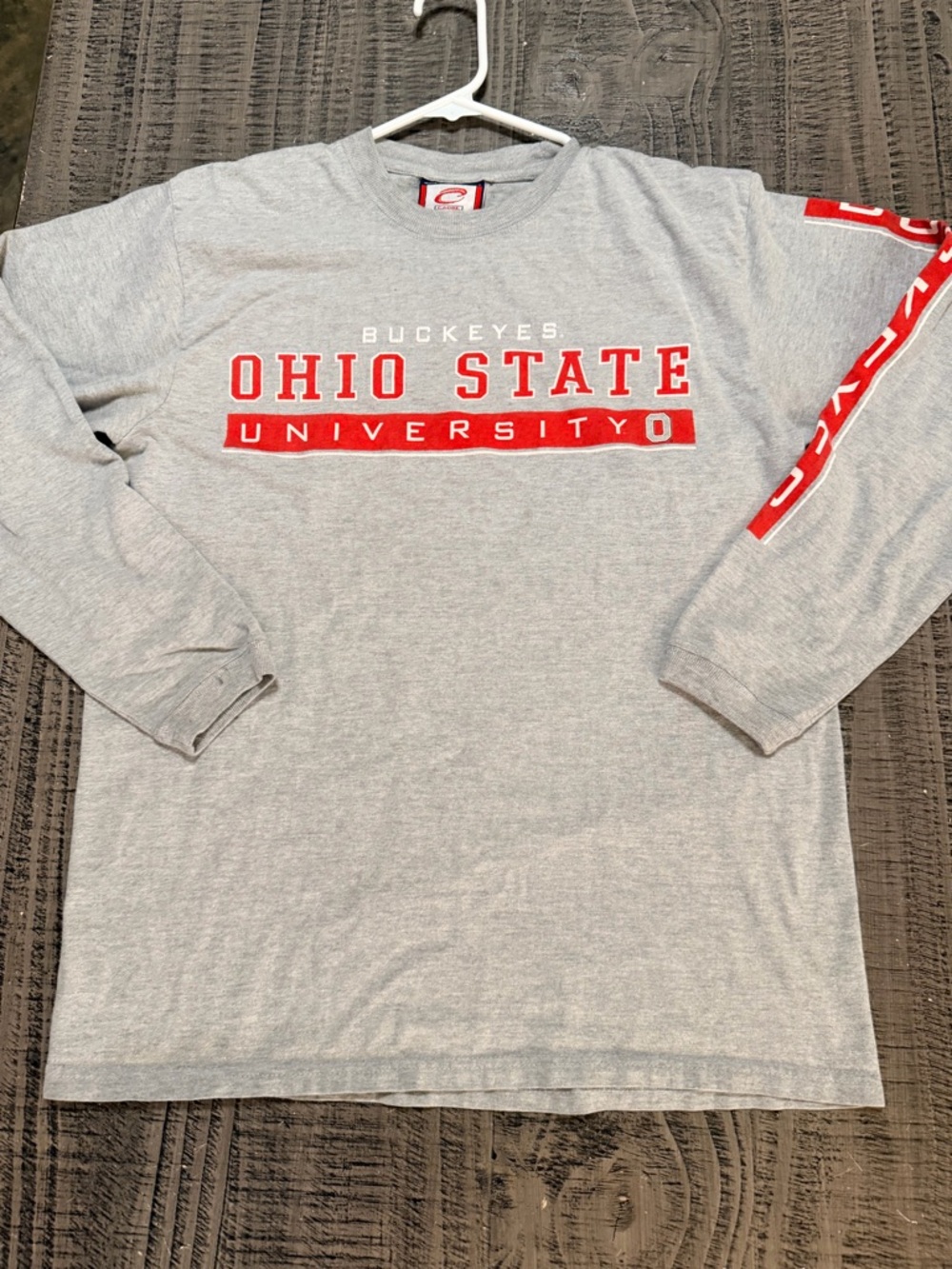 Cadre Gray Long-Sleeve Ohio State University Tee with Red Accents